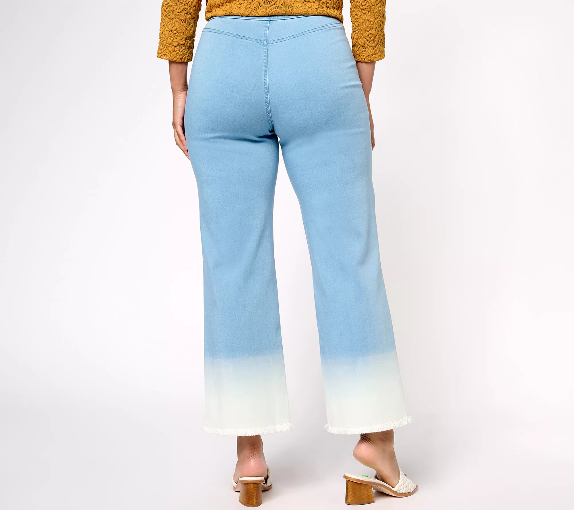 "As Is" Susan Graver Soft Stretch Regular Pull-On Dip Dye Wide Leg Jeans