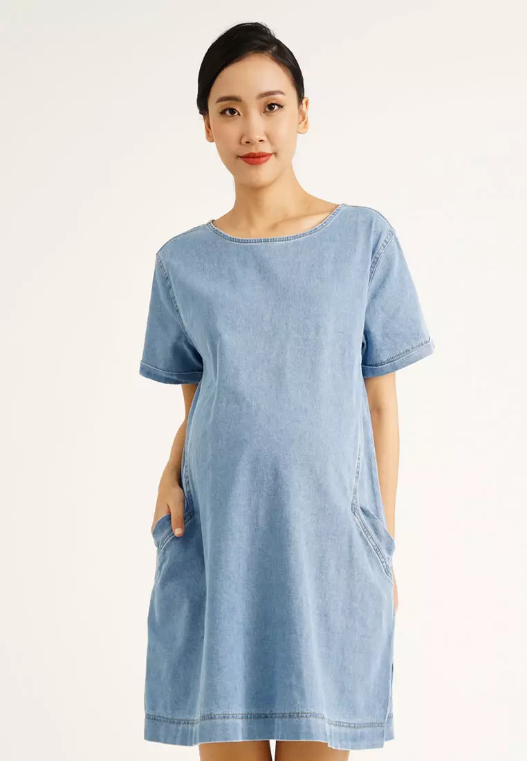 9months Maternity Blue Denim Maternity Tunic Dress