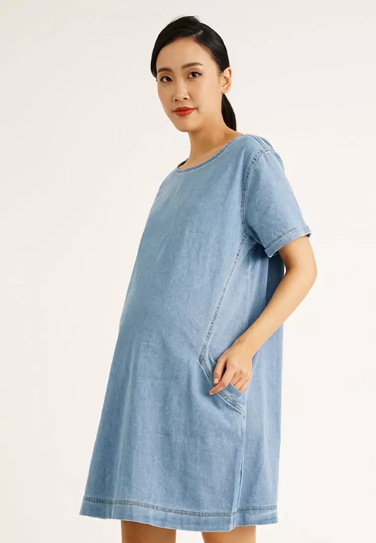 9months Maternity Blue Denim Maternity Tunic Dress