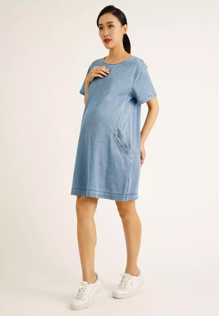 9months Maternity Blue Denim Maternity Tunic Dress