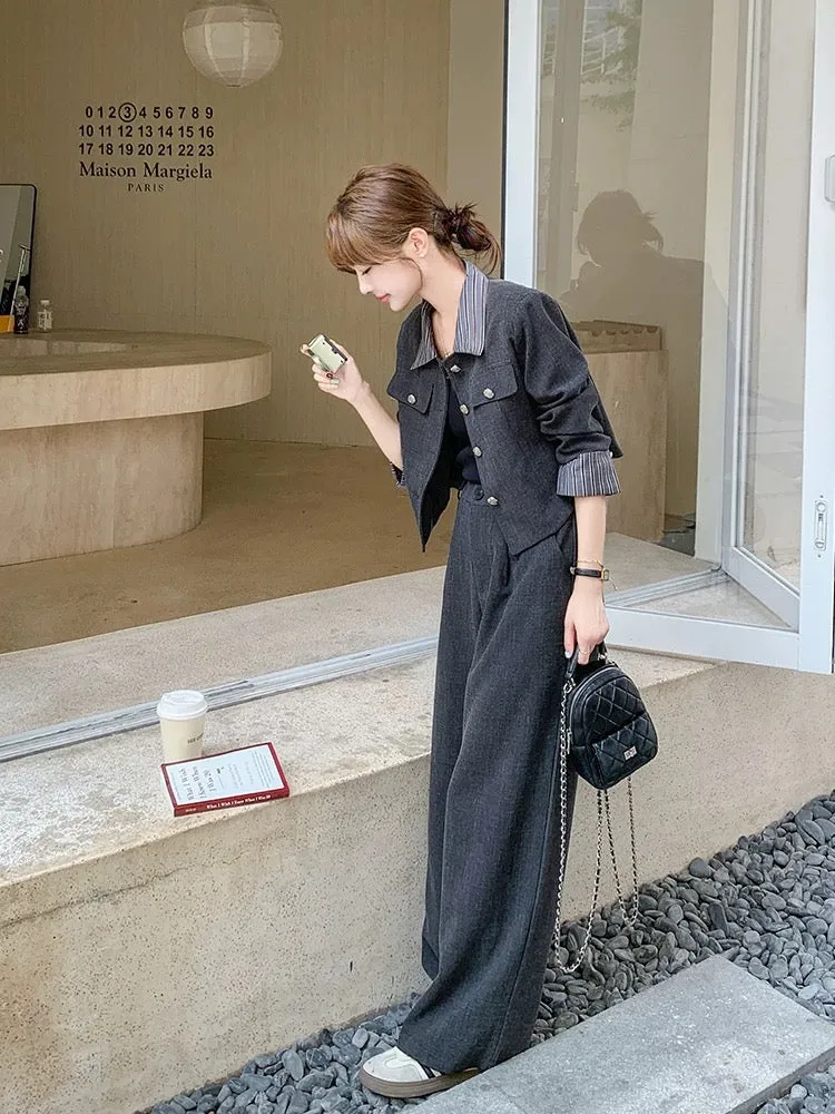 A and cool Korean wide-leg pants suit for women autumn 2024 new professional commuting temperament high-end two-piece suit