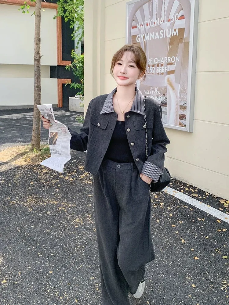 A and cool Korean wide-leg pants suit for women autumn 2024 new professional commuting temperament high-end two-piece suit