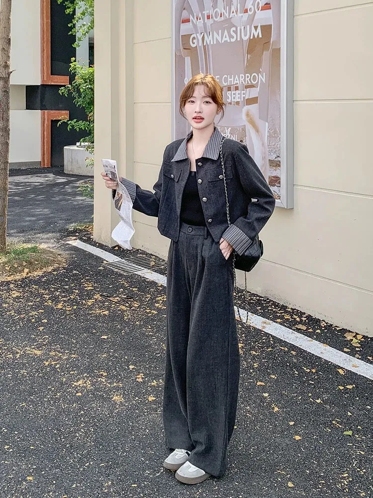 A and cool Korean wide-leg pants suit for women autumn 2024 new professional commuting temperament high-end two-piece suit