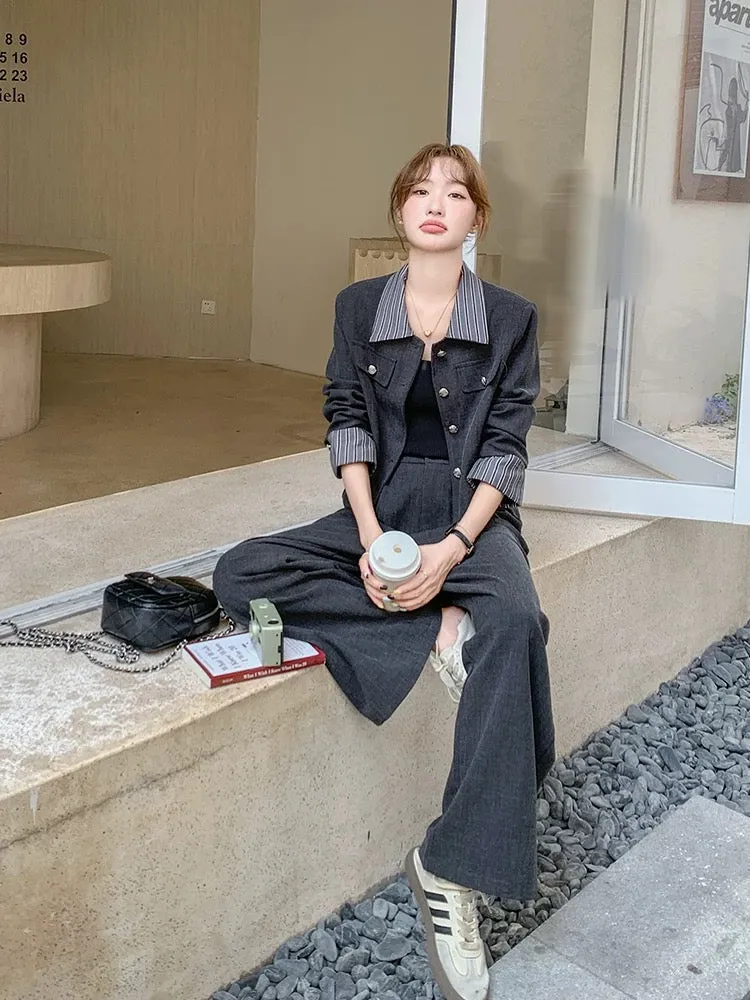 A and cool Korean wide-leg pants suit for women autumn 2024 new professional commuting temperament high-end two-piece suit