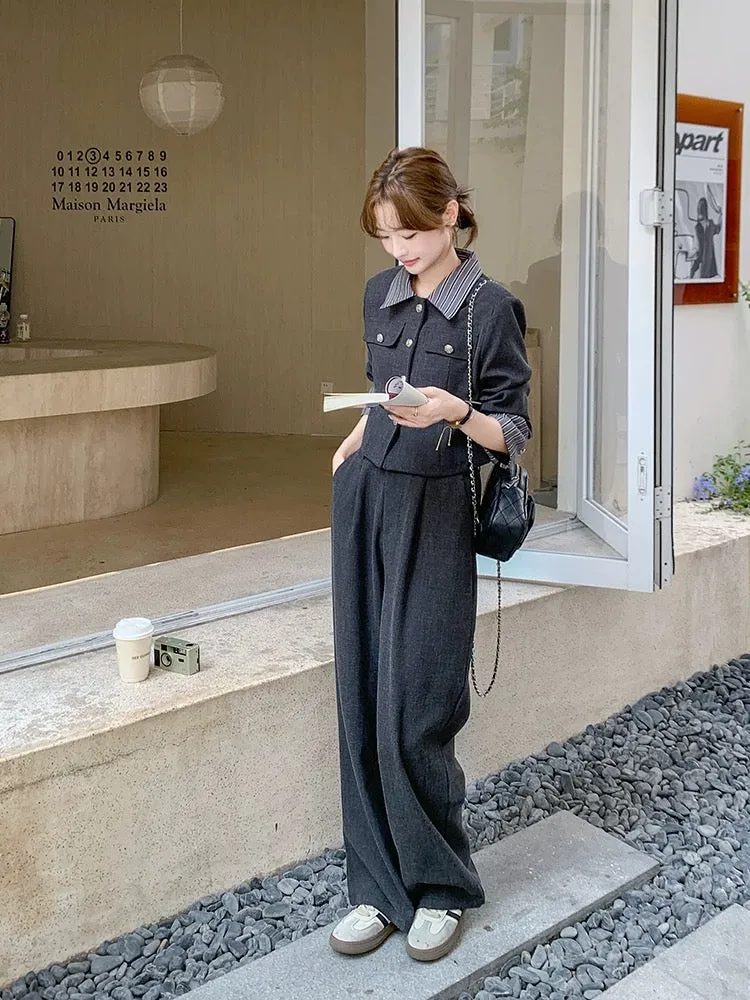 A and cool Korean wide-leg pants suit for women autumn 2024 new professional commuting temperament high-end two-piece suit