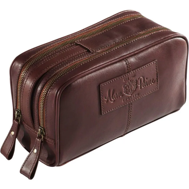 Alan Paine Wash Bag Dark Brown Leather