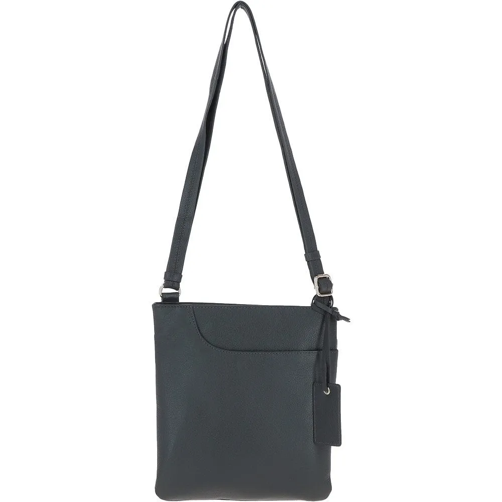 Ashwood Curve  Zip Top Leather Cross Body Bag Slate Grey: 63028