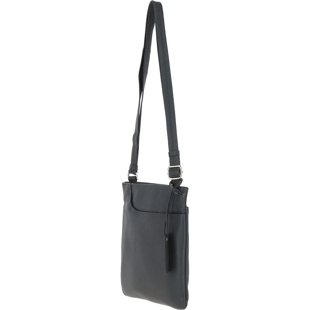 Ashwood Curve  Zip Top Leather Cross Body Bag Slate Grey: 63028