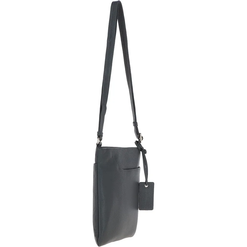 Ashwood Curve  Zip Top Leather Cross Body Bag Slate Grey: 63028