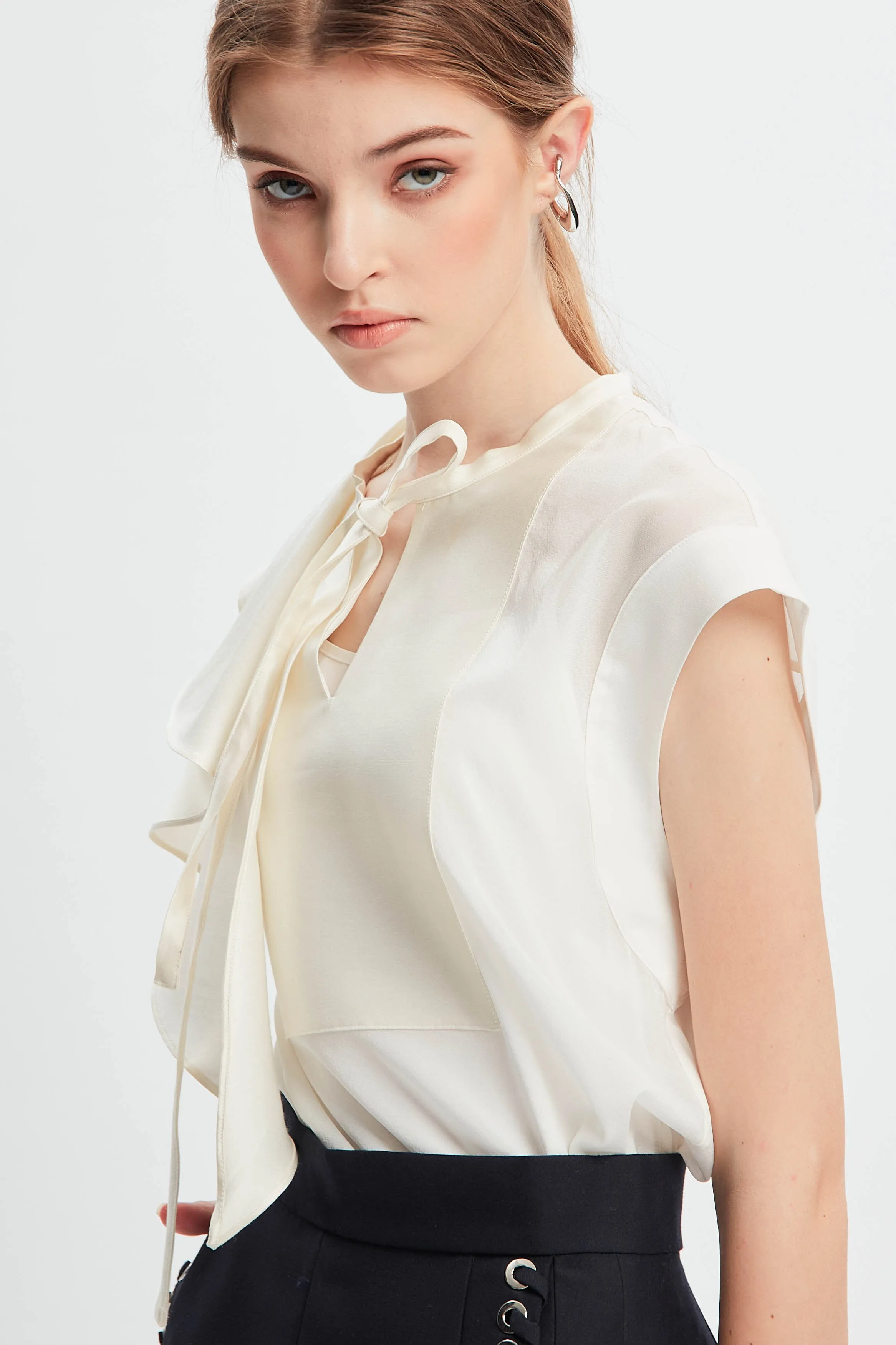 Asymmetric Silk Vest White