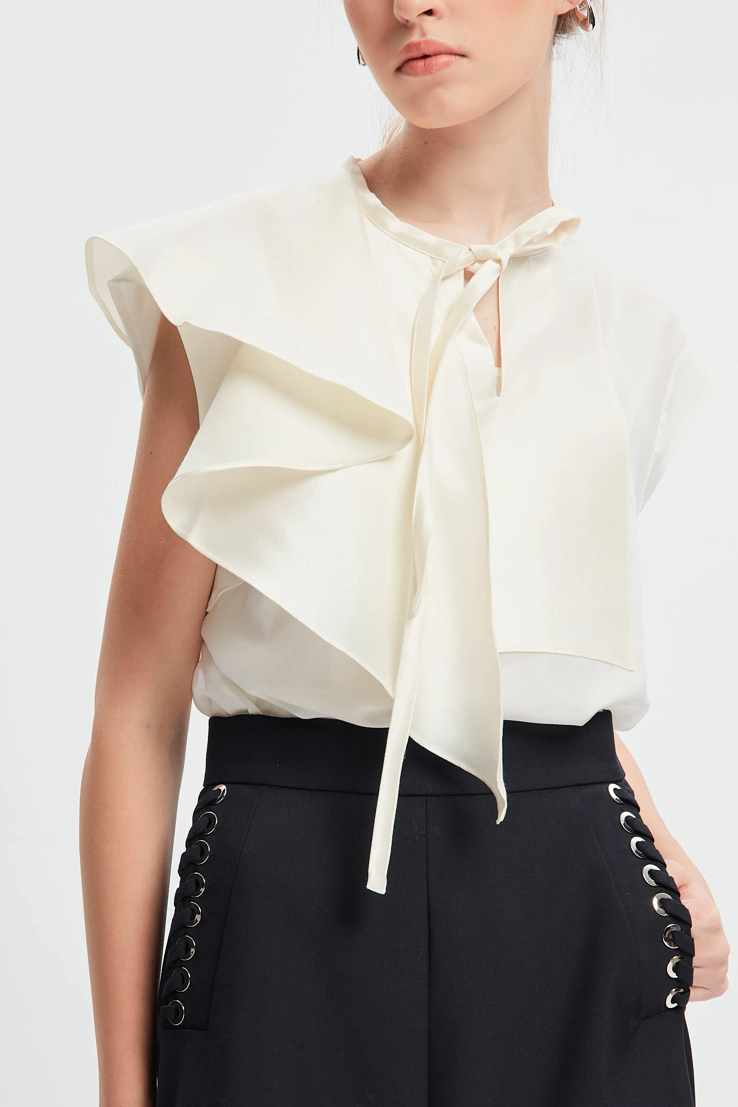 Asymmetric Silk Vest White