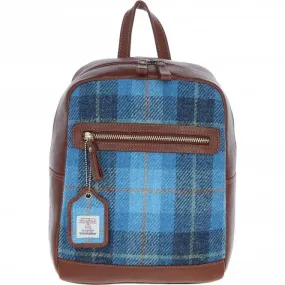 Authentic Ashwood Leather & Harris Tweed Backpack Tan/LT Blue: TW-28-05-TB