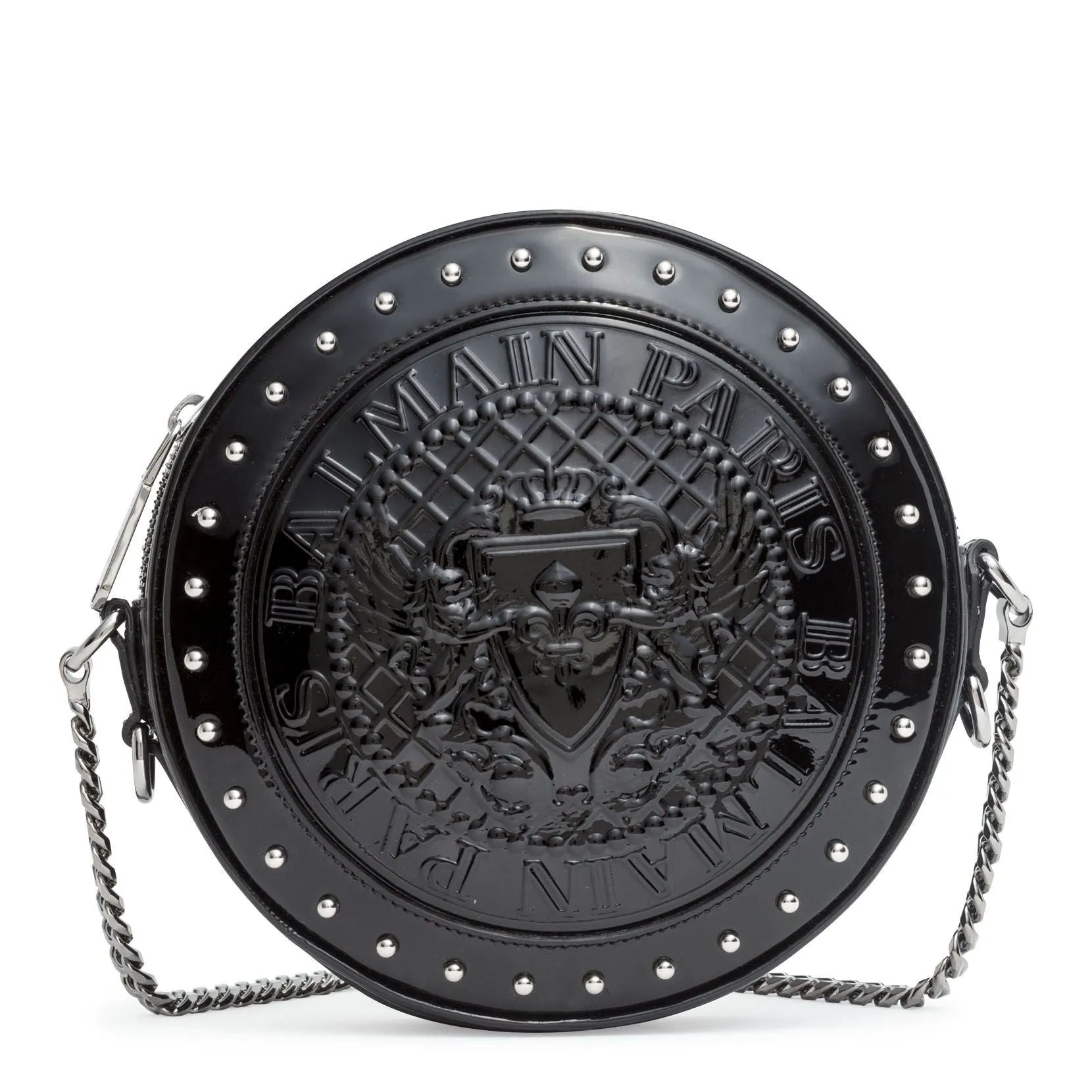 Balmain Disco round black patent cross-body bag