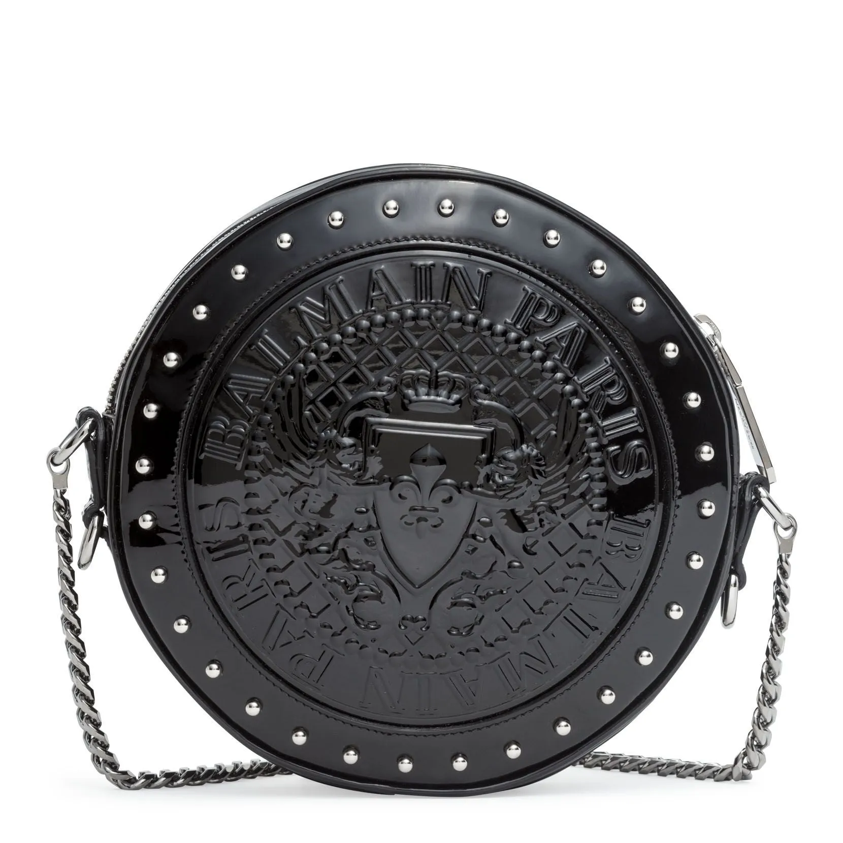 Balmain Disco round black patent cross-body bag