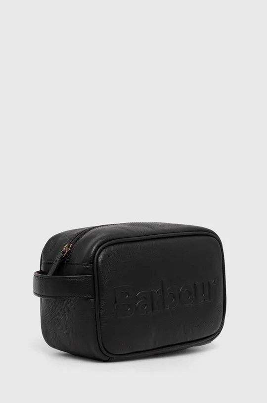 Barbour leather toiletry bag Logo Leather Washbag black color MAC0451