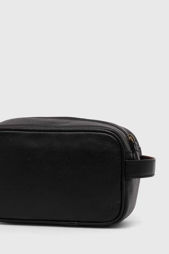 Barbour leather toiletry bag Logo Leather Washbag black color MAC0451