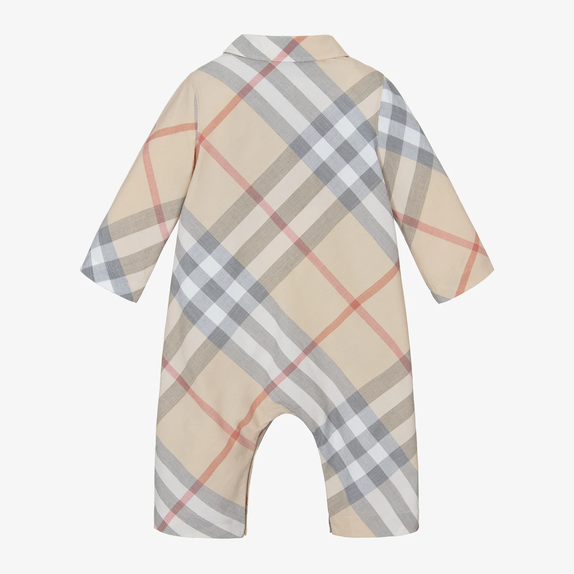 Beige Check Cotton Romper 