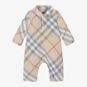 Beige Check Cotton Romper 