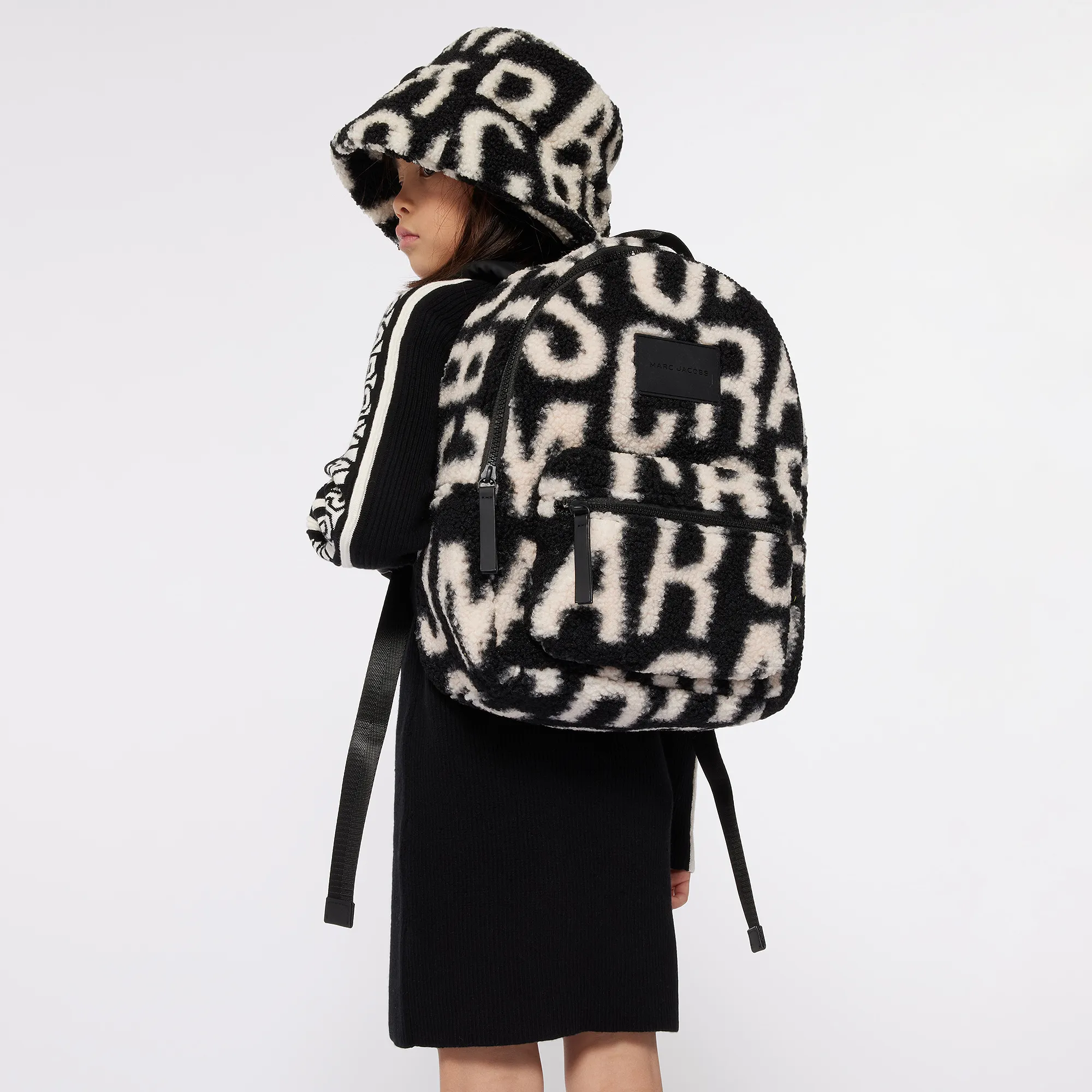 Black & White Sherpa Fleece Backpack (32cm)