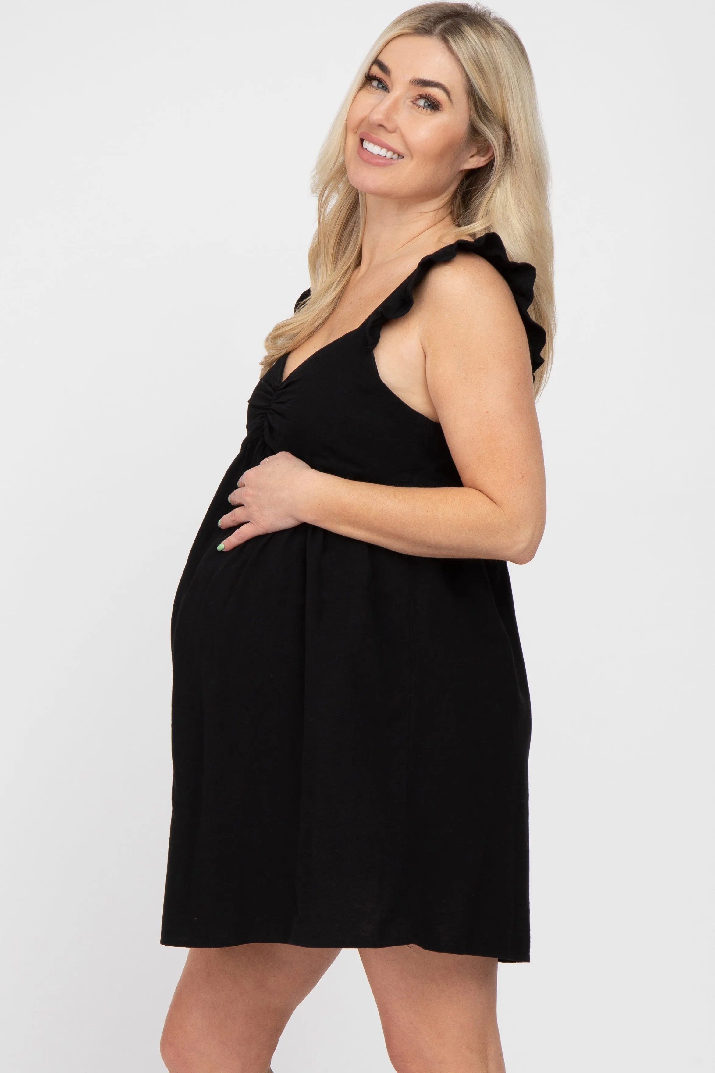 Black Flutter Sleeve Maternity Mini Dress