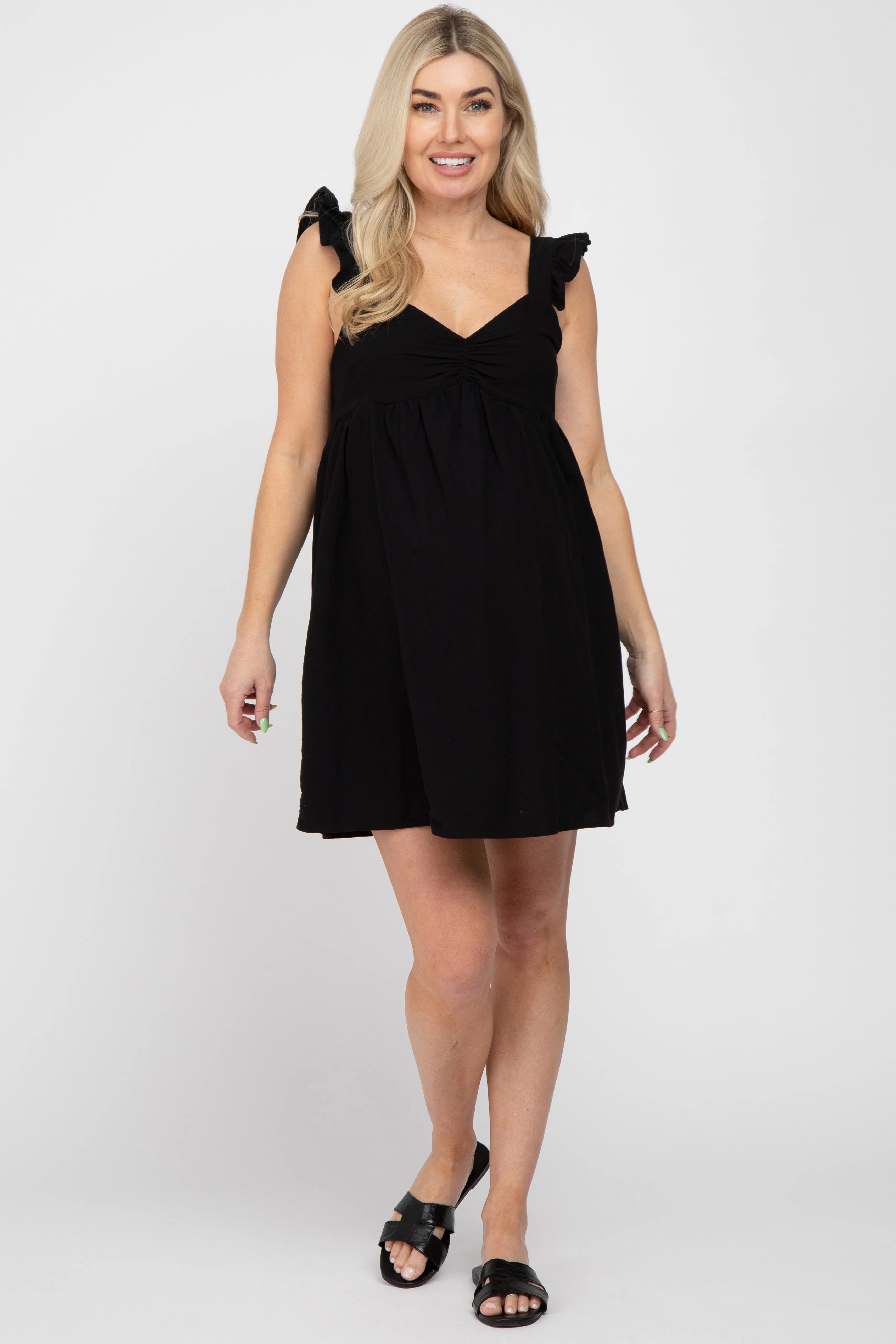 Black Flutter Sleeve Maternity Mini Dress