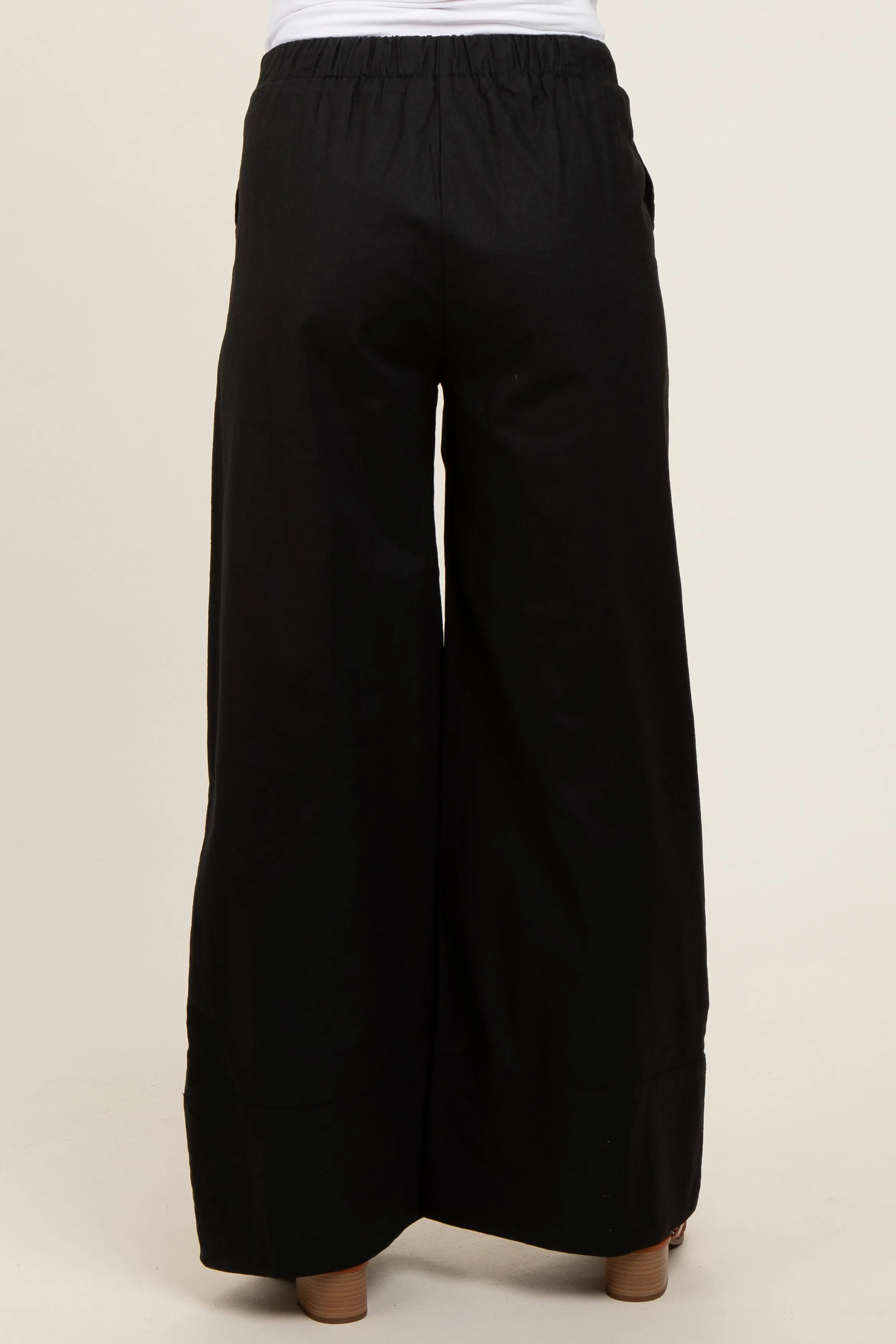 Black Pleated Drawstring Waist Maternity Pants