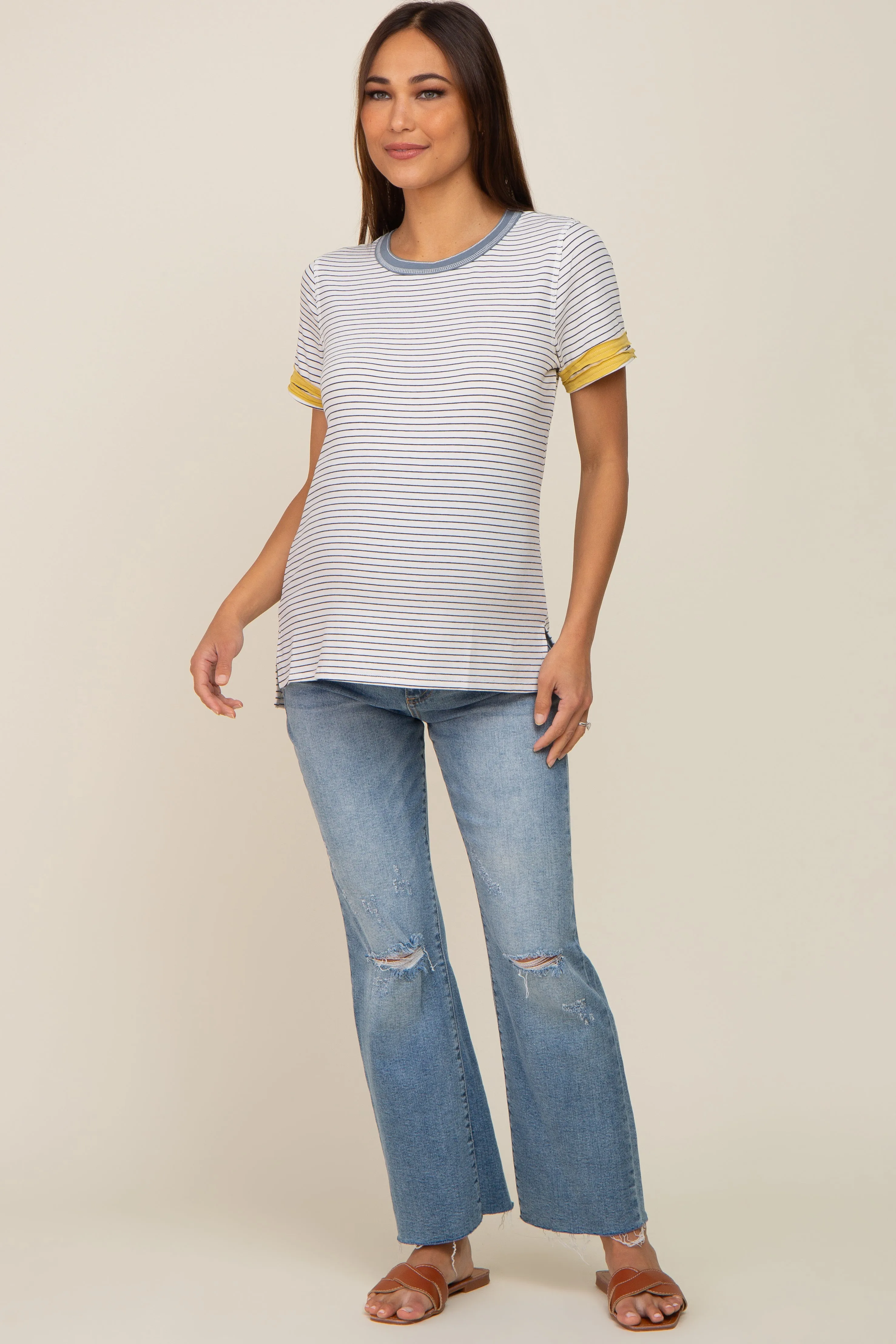 Blue Striped Colorblock Maternity Top