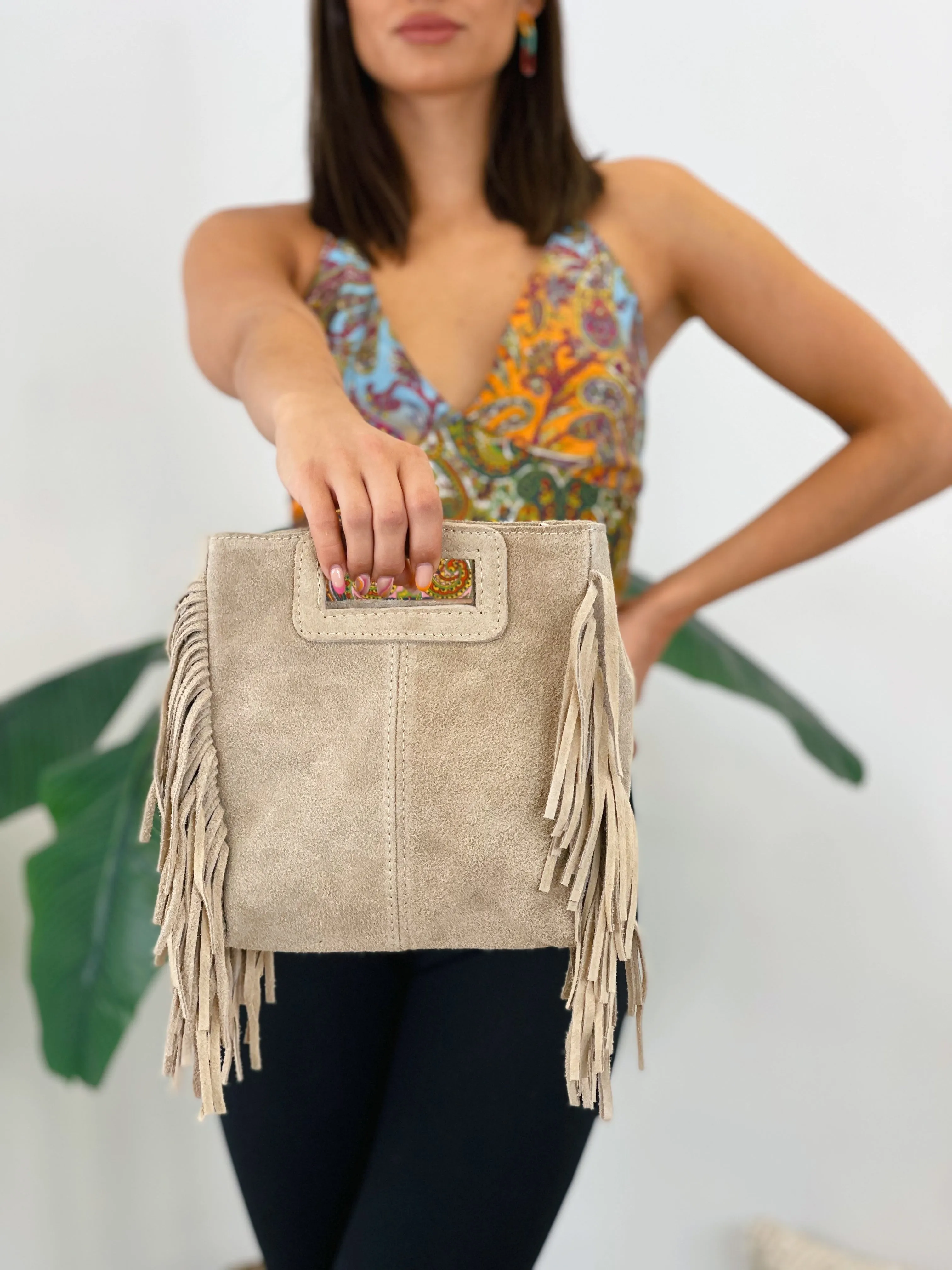 Boho leather bag with fringes