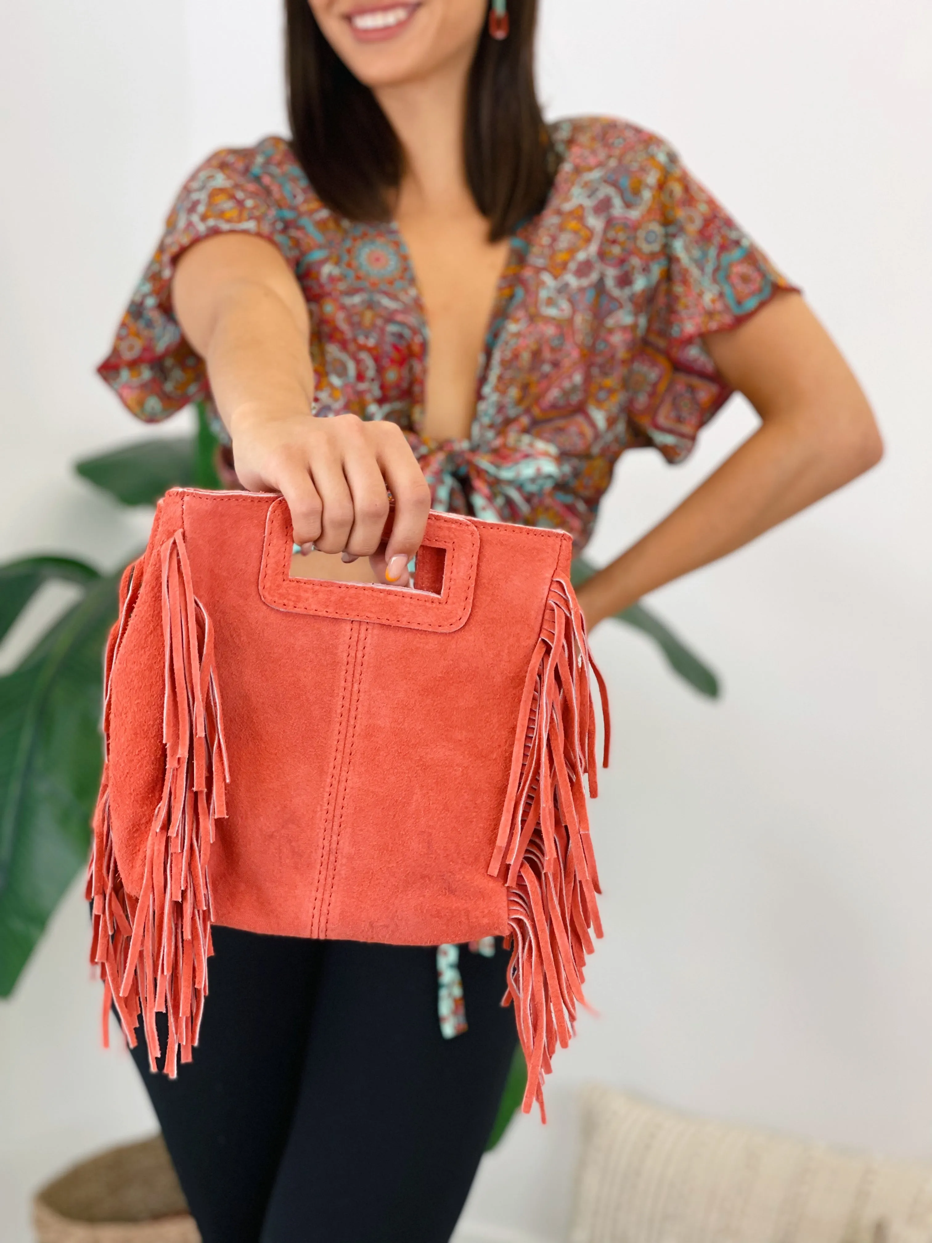 Boho leather bag with fringes