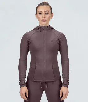 Born Tough Contoured Ash Brown Sleeve Loops Crossfit Tracksuit Hoodie for Women