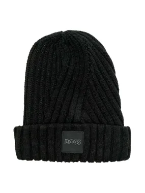 BOSS Kidswear knitted logo-patch hat - Black