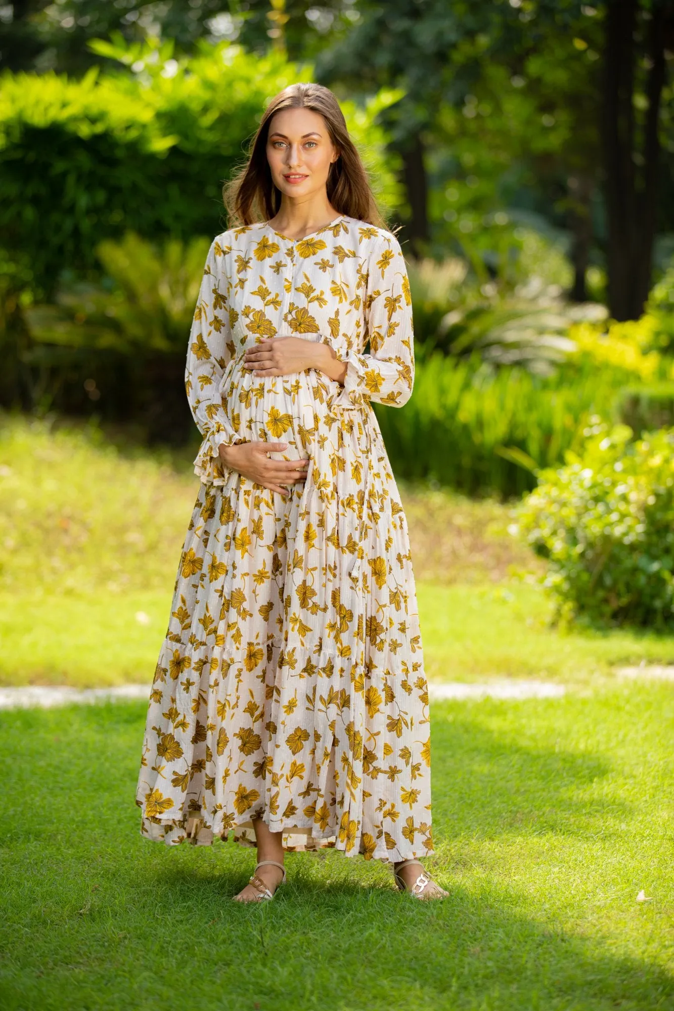 Calm Canary Maternity & Nursing Layer Dress