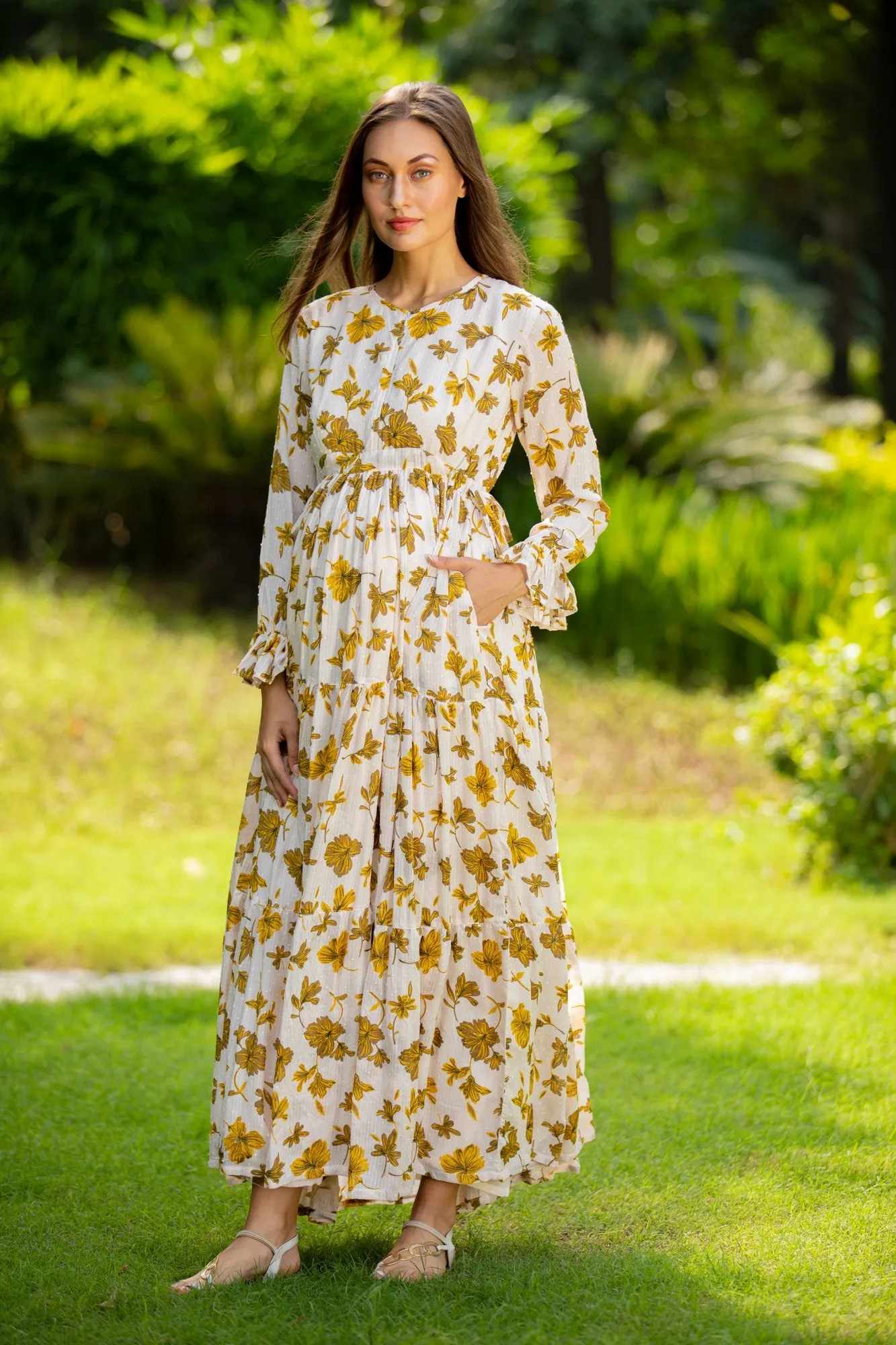 Calm Canary Maternity & Nursing Layer Dress