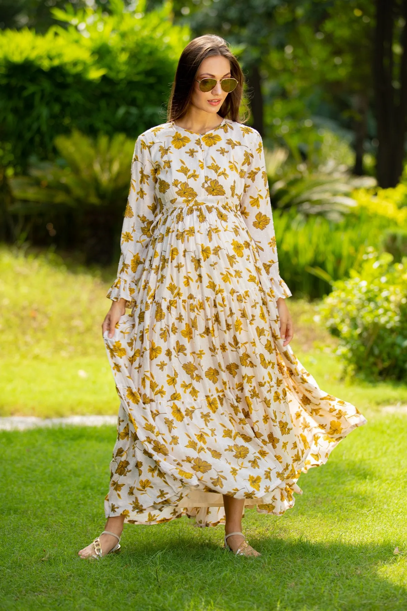 Calm Canary Maternity & Nursing Layer Dress