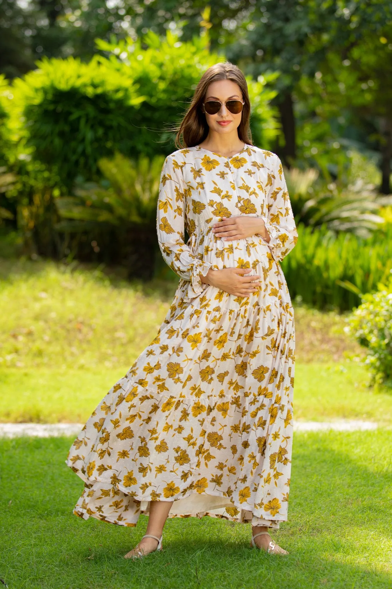 Calm Canary Maternity & Nursing Layer Dress