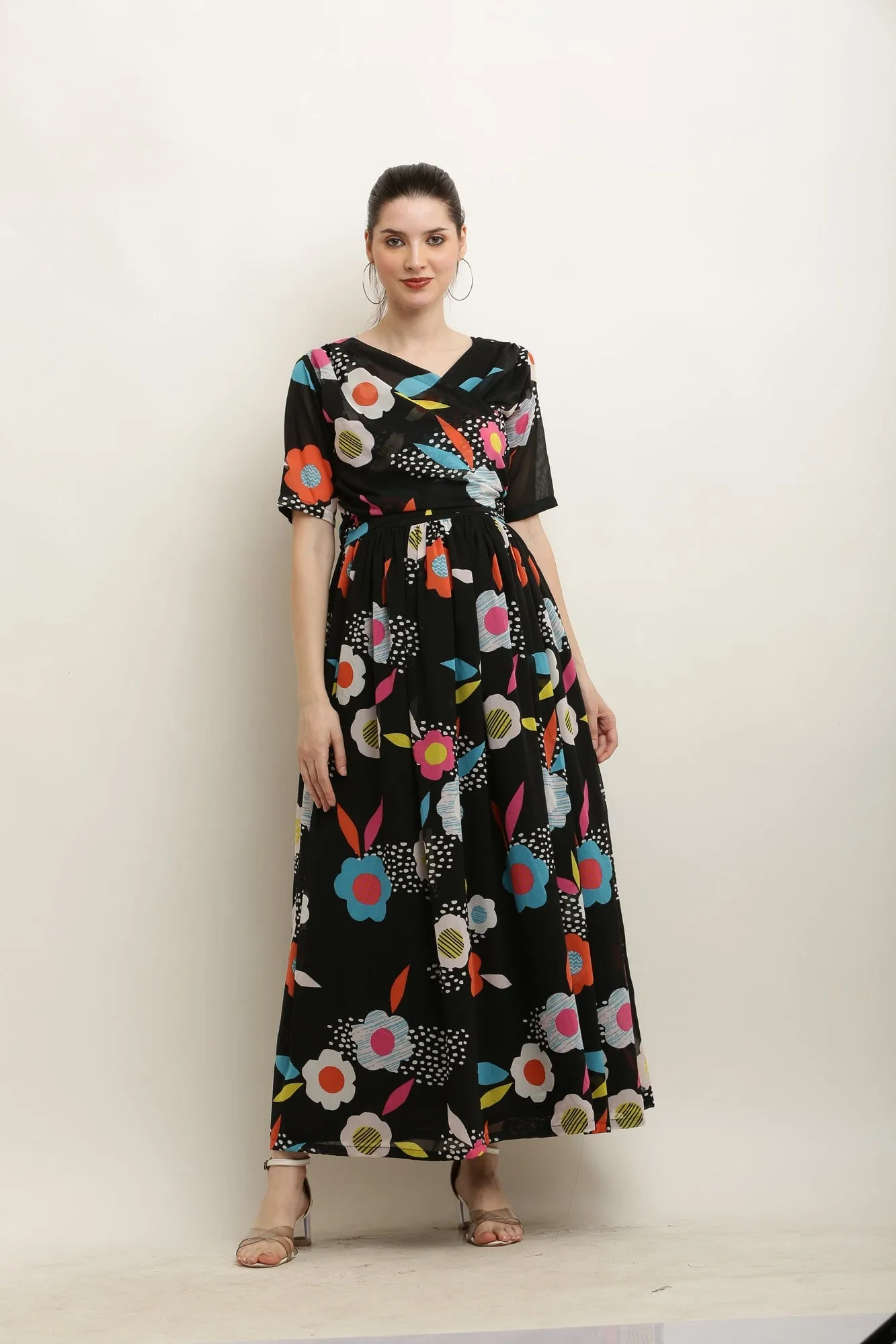 Candy Blackish Floral Maternity Layered Knot Dress