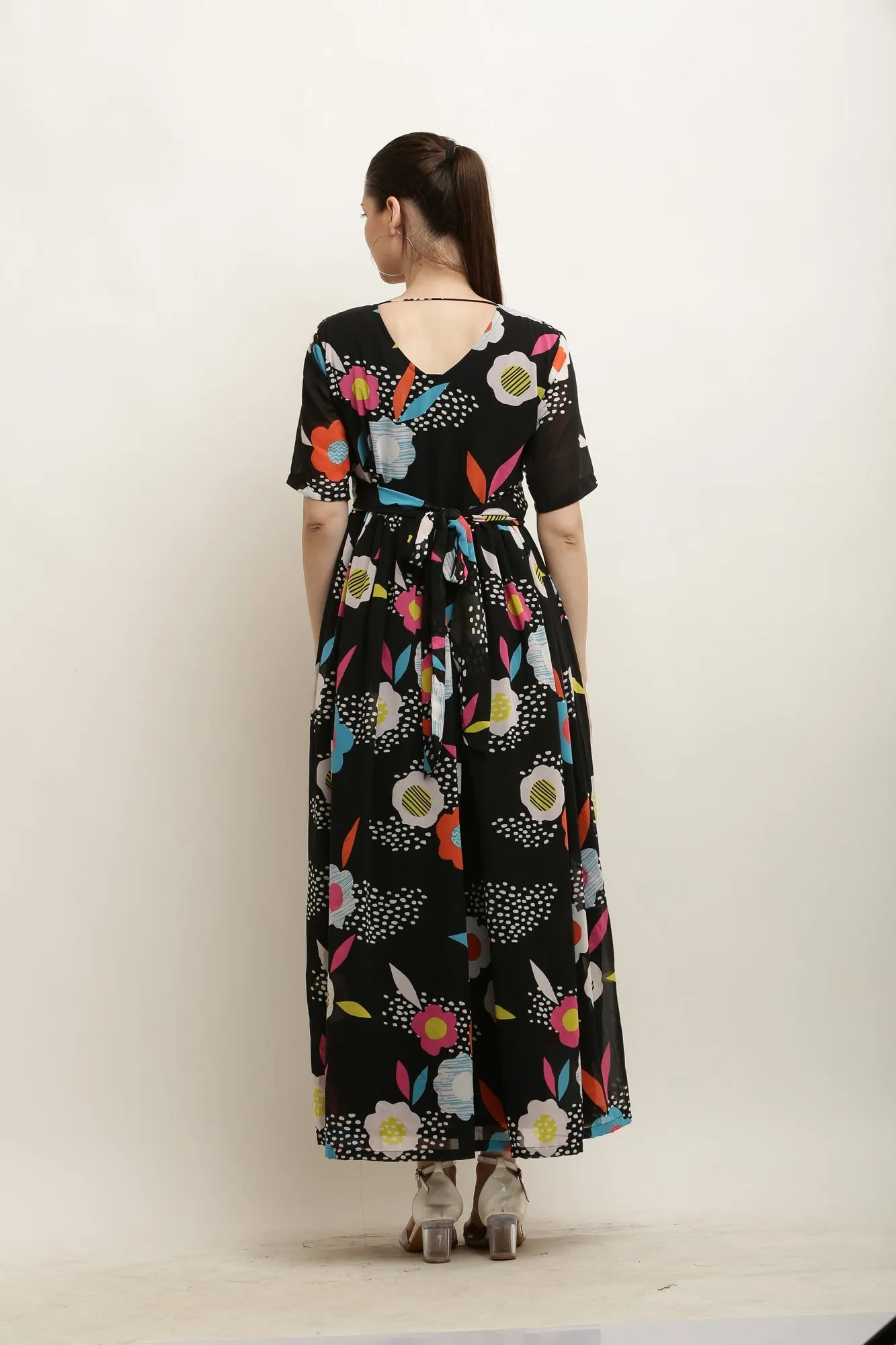 Candy Blackish Floral Maternity Layered Knot Dress