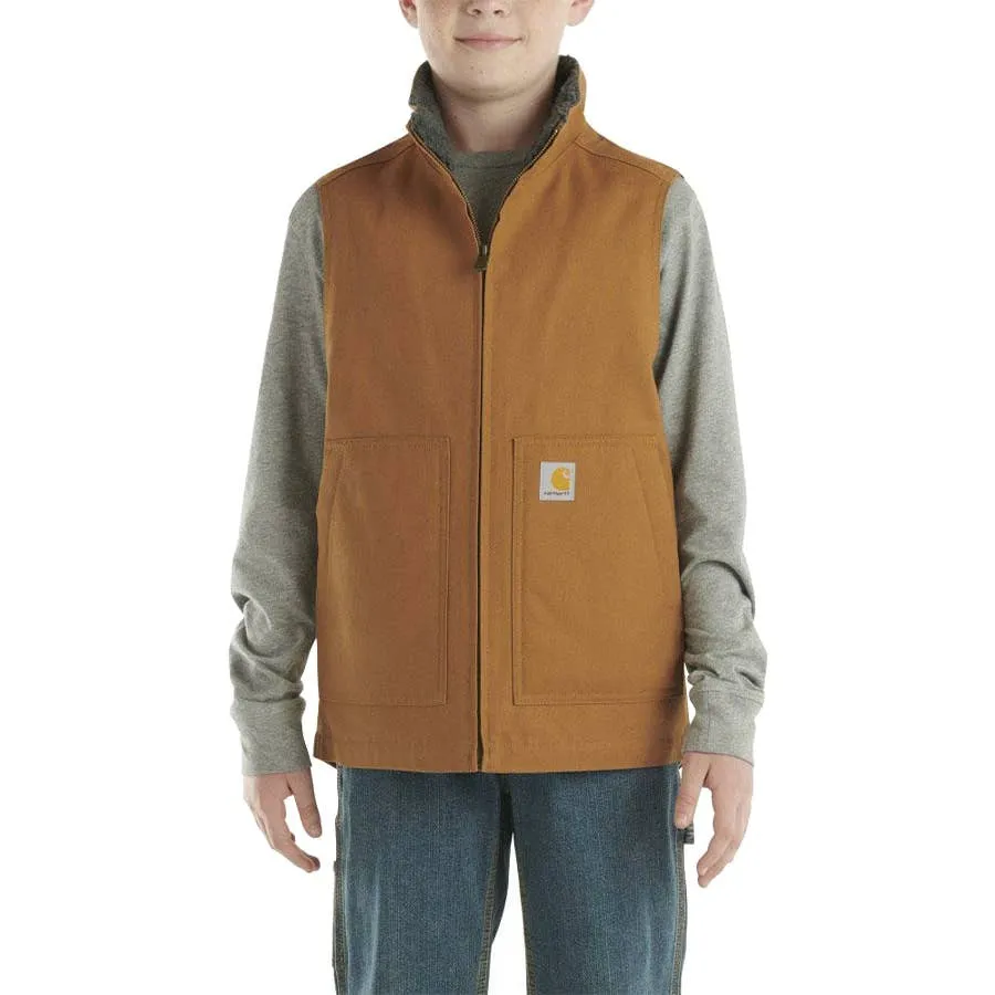 Carhartt Boy's Canvas Sherpa Lined Vest - Carhartt Brown