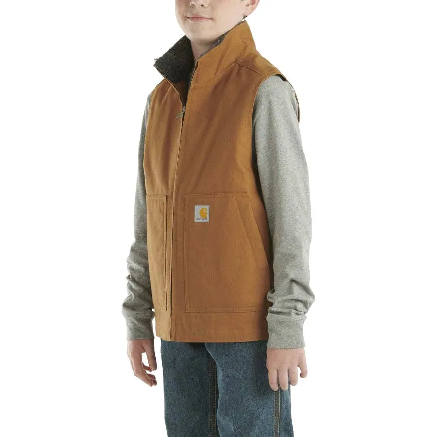 Carhartt Boy's Canvas Sherpa Lined Vest - Carhartt Brown