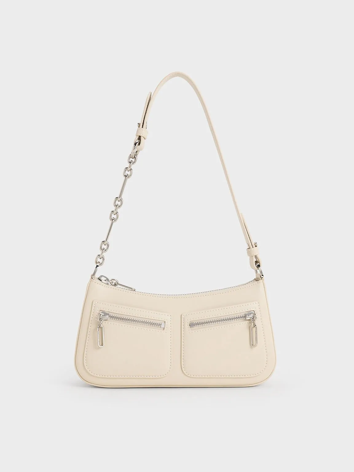 Chain-Strap Shoulder Bag - Beige