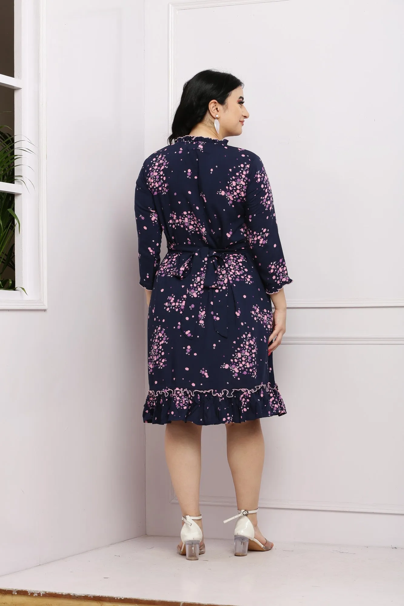 Charming Midnight Blossom Maternity & Nursing Frill Dress