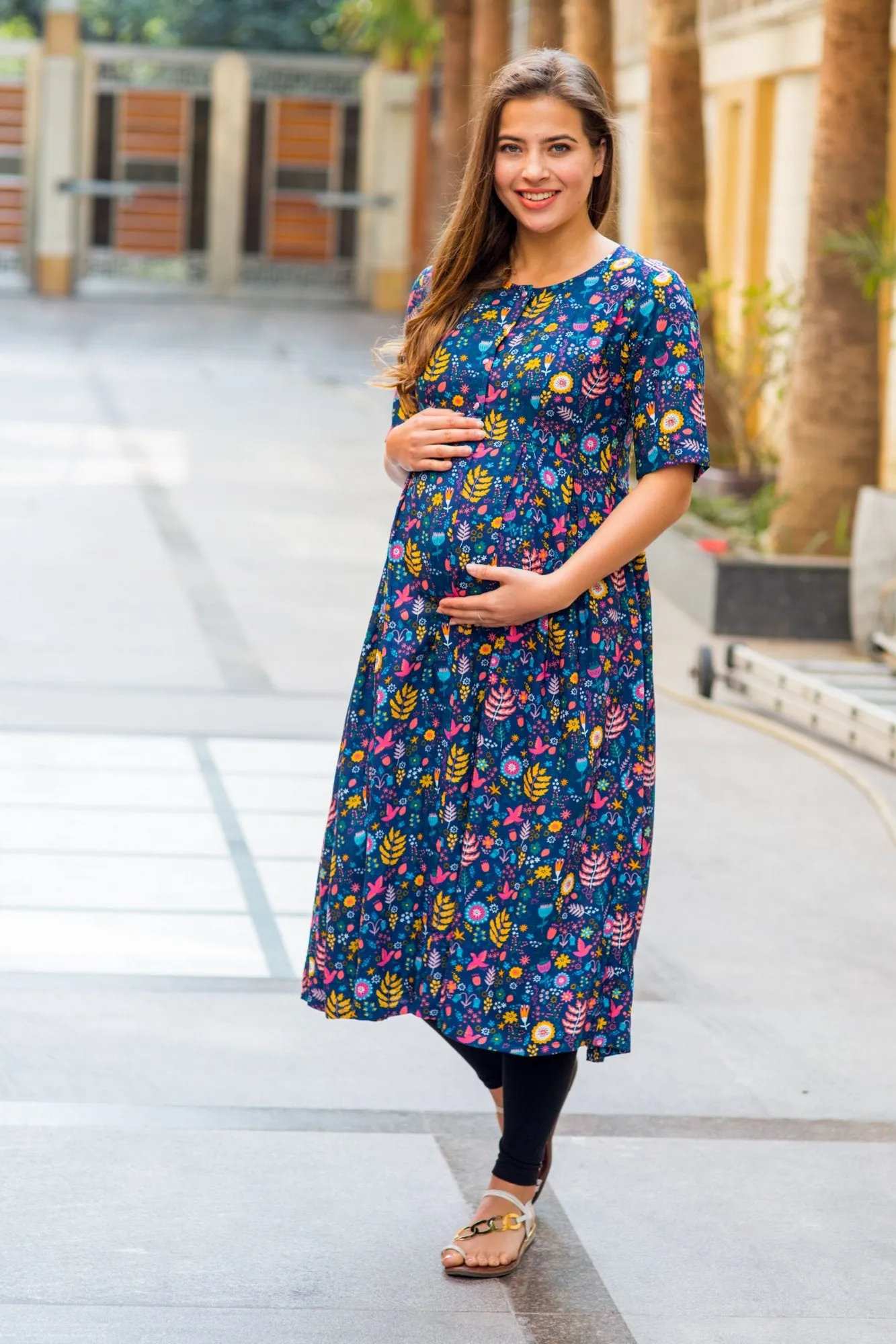 Cheerful Blue Longline Maternity & Nursing Kurta