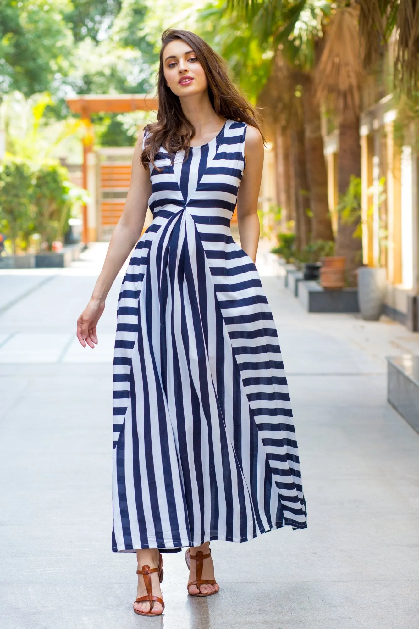 Chic Striped Maternity and Nursing Maxi Dress