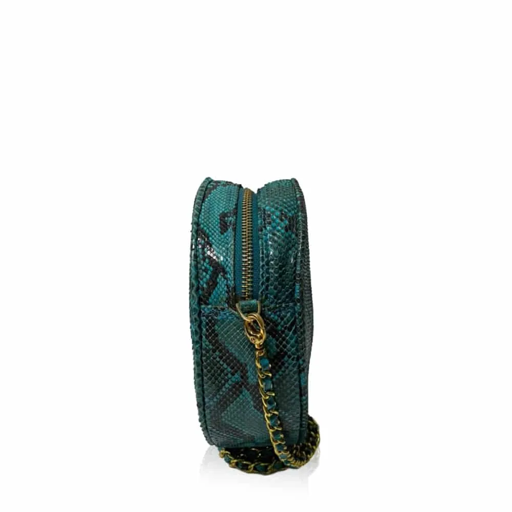 --Circle matte turquoise & black python back leather bag-