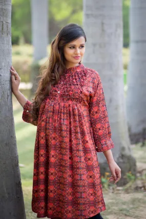 Classic Orange Print Maternity & Nursing Kurta