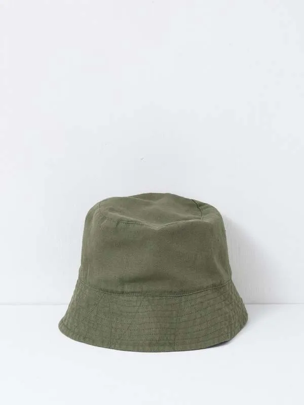 Cotton Hemp Satin Bucket Hat - Olive