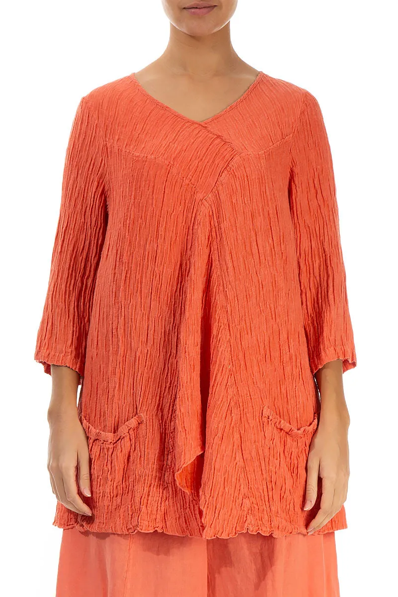 Crinkled Coral Silk Tunic