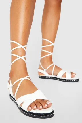 Cross Strap Croc Tie Leg Sandals