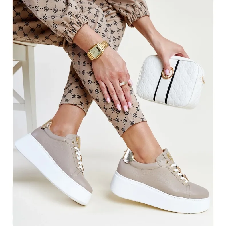 Dark beige leather sneakers by Karino