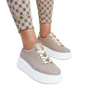 Dark beige leather sneakers by Karino